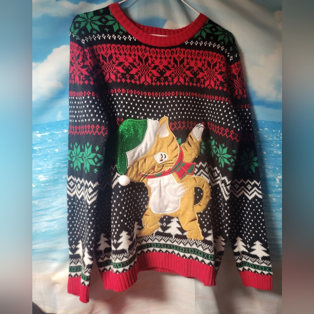 Blizzard Bay NWOT Christmas Sweater‎ Dabbin Cat Youth XL Unisex